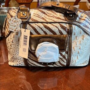 Brown and Cream Leather Satchel